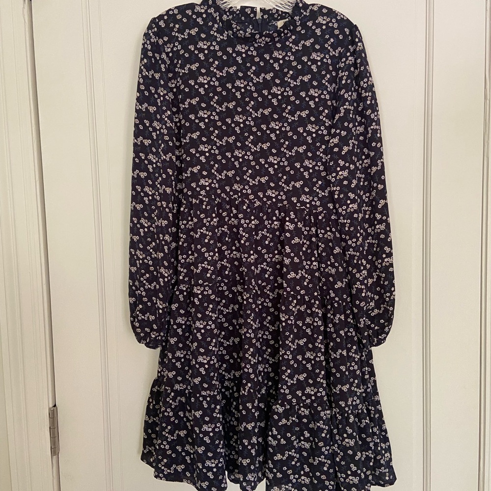 Molly Bracken Navy and White Ruffled Tiered Dress, M/L